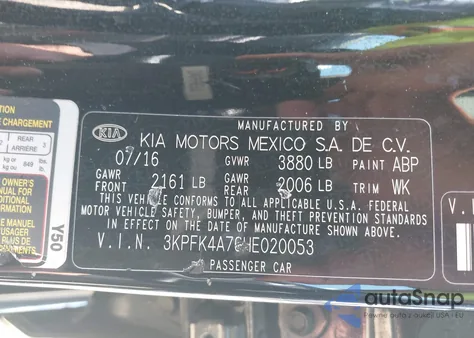 2017 Kia Forte Lx z USA, uszkodzony, nr VIN 3KPFK4A76HE020053
